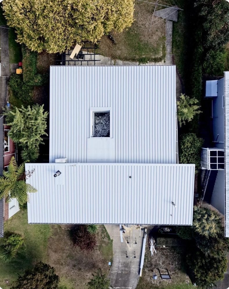 Full aerial view of the finished trapezoid roof